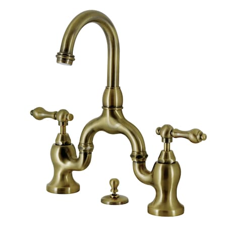 Kingston Brass Bridge Bathroom Faucet with Brass Pop-Up, Antique Brass KS7993AL